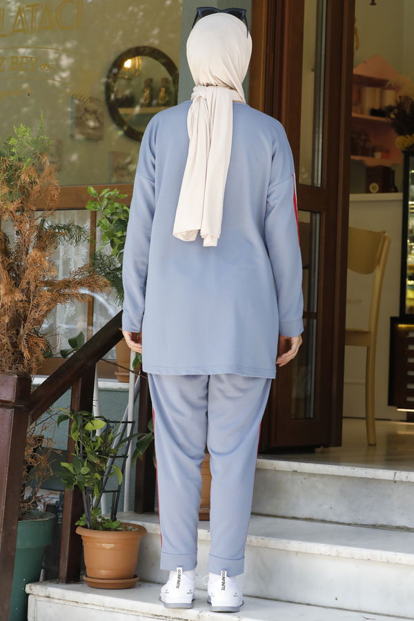 Düz Bisiklet Yaka Kadın Mavi TUNIK PANTOLON - 4141 MAVİ