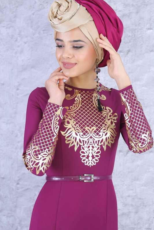 Düz Orta Kadın Mor (2 Parça) Elbise ve Çanta Kombin - Mor 02 0790 - 790