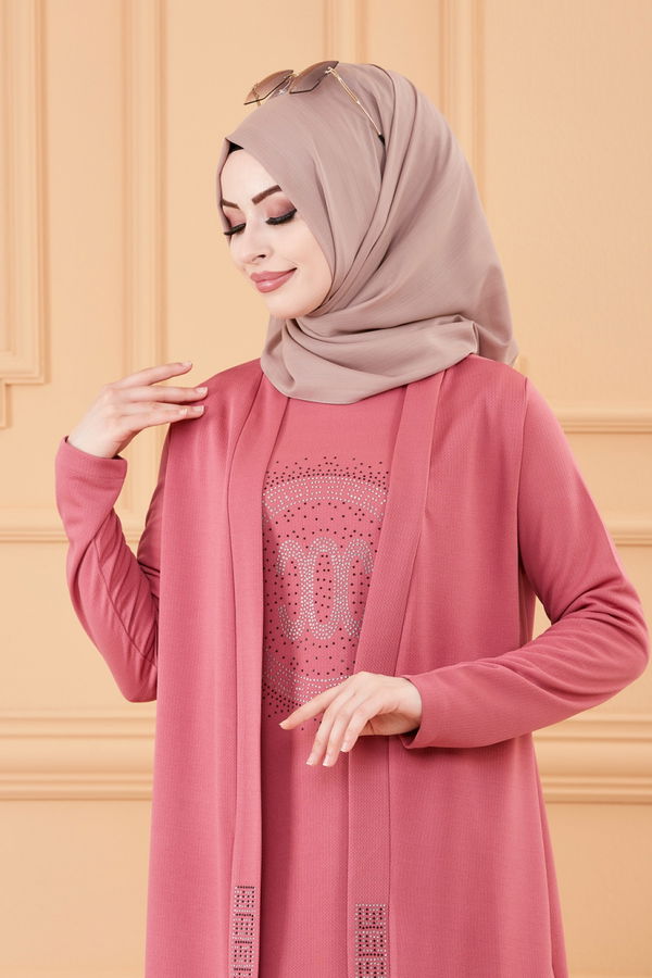 Düz Bisiklet Yaka Kadın Pembe CKT TUNIK PANTOLON - 3661 PEMBE