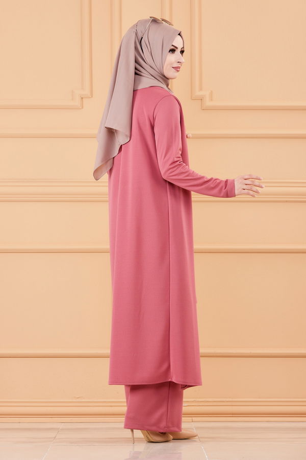 Düz Bisiklet Yaka Kadın Pembe CKT TUNIK PANTOLON - 3661 PEMBE