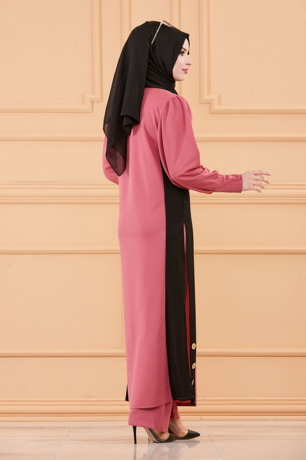 Düz Bisiklet Yaka Kadın Pembe TUNIK PANTOLON - 3662 PEMBE