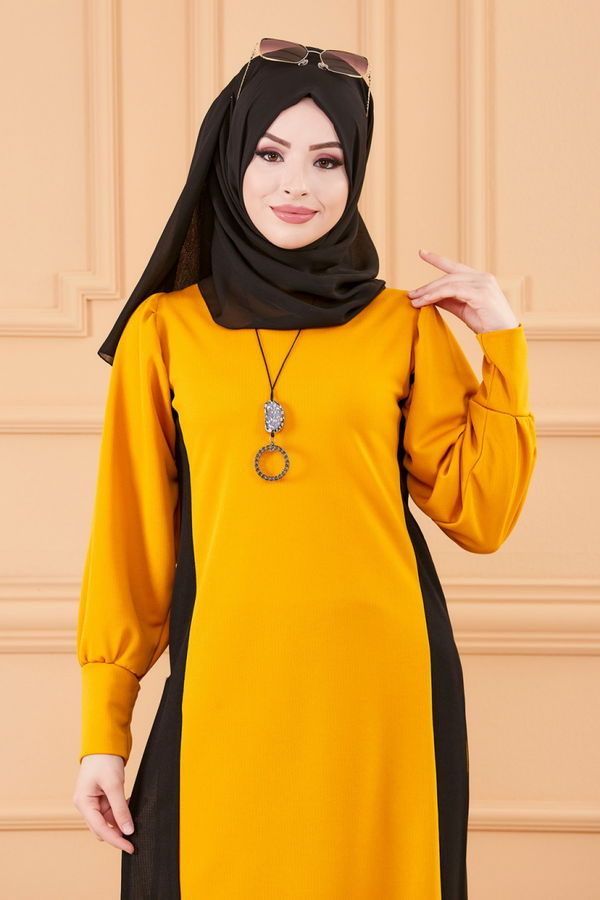 Düz Bisiklet Yaka Kadın Sarı TUNIK PANTOLON - 3662