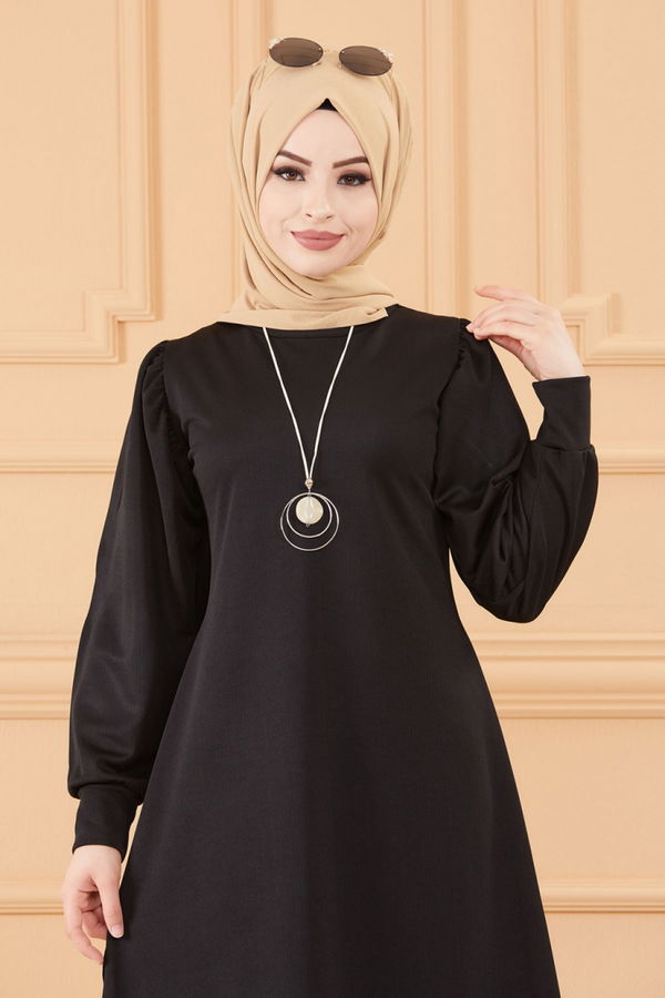 Düz Bisiklet Yaka Kadın Siyah TUNIK PANTOLON - 8805