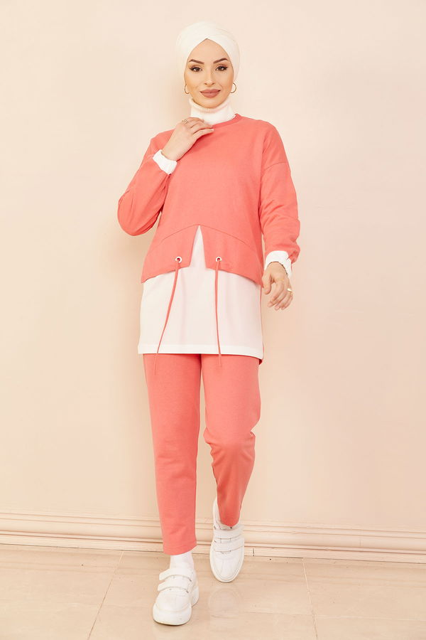 Düz Orta Kadın Pembe Tunık Pantolon GUL - 8861 - 8861 PEMBE
