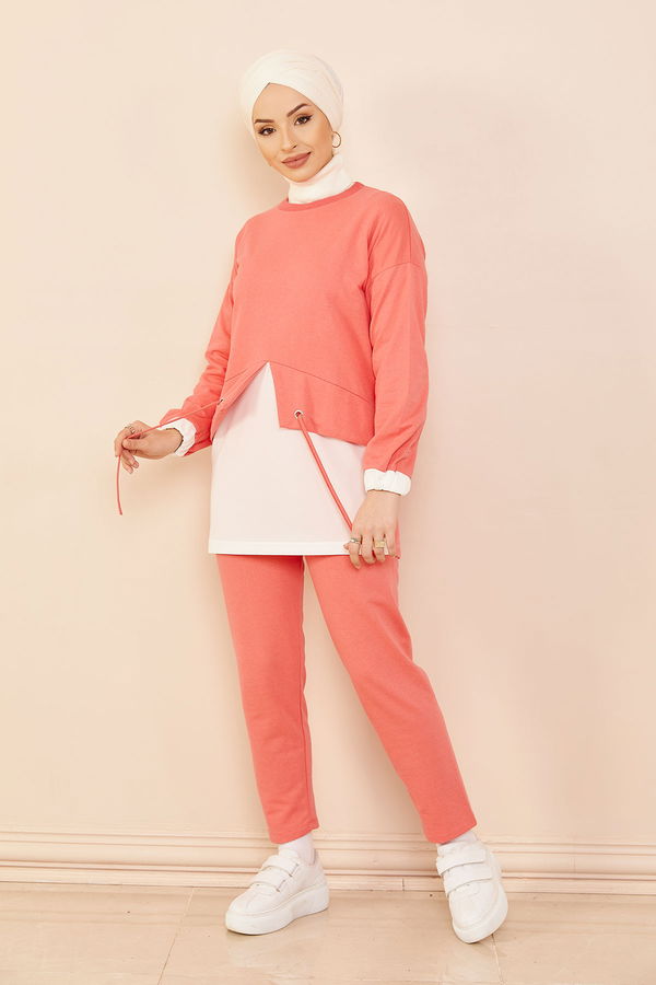 Düz Orta Kadın Pembe Tunık Pantolon GUL - 8861 - 8861 PEMBE