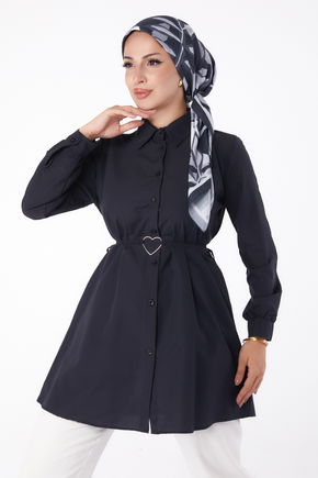 Düz Gömlek Yaka Kadın Siyah Tunik - 13280