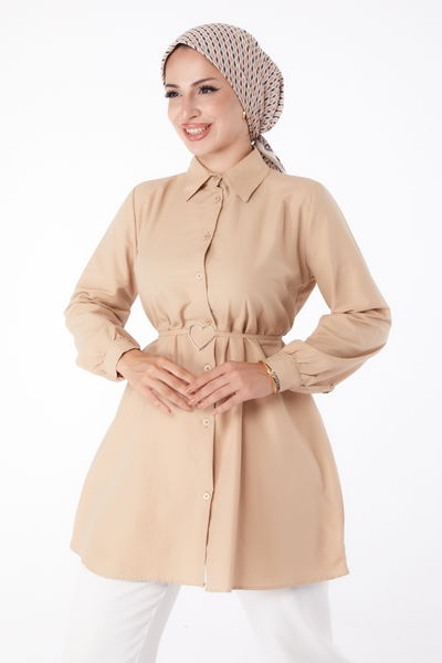 Düz Gömlek Yaka Kadın Vizon Tunik - 13280