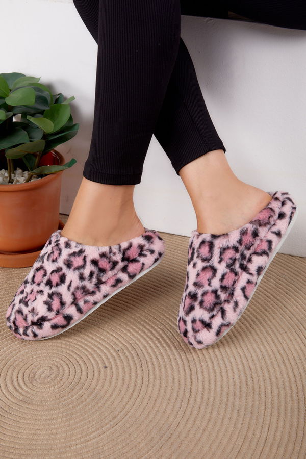 Kadın Pembe Leopar Desenli Ev Terliği - 26293
