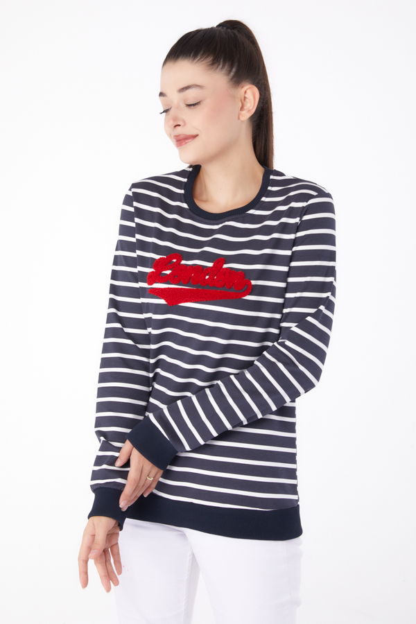 Düz Bisiklet Yaka Kadın Antrasit Nakışlı Sweatshirt - 26287 ANTRASİT