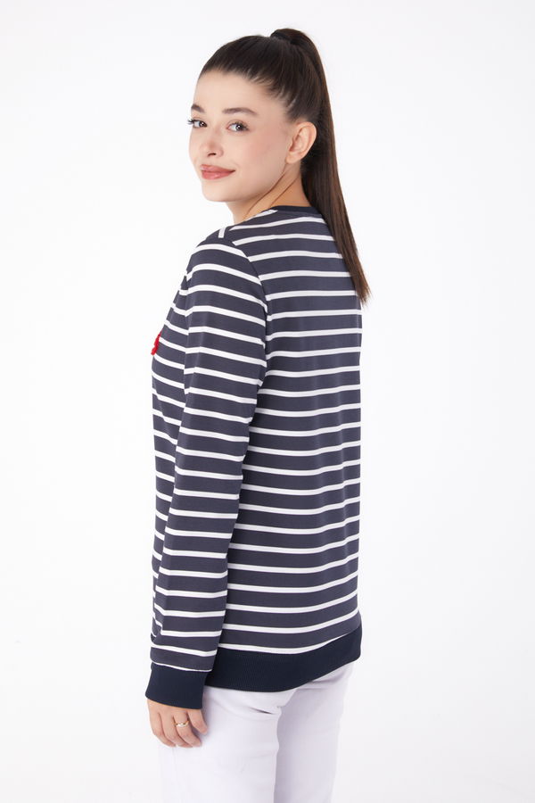 Düz Bisiklet Yaka Kadın Antrasit Nakışlı Sweatshirt - 26287 ANTRASİT