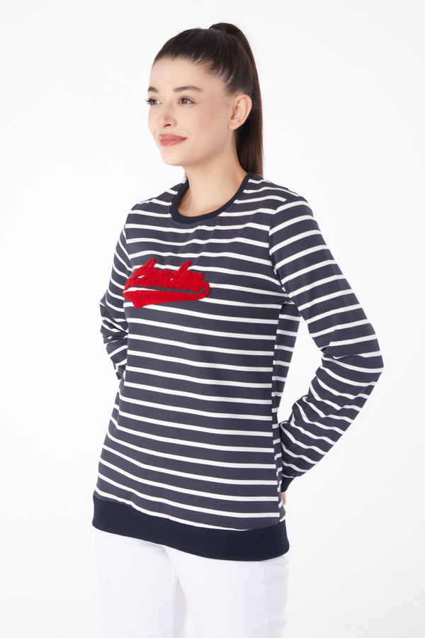 Düz Bisiklet Yaka Kadın Antrasit Nakışlı Sweatshirt - 26287 ANTRASİT