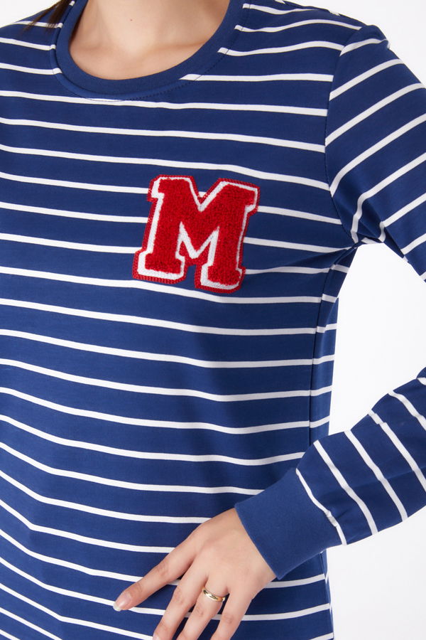 Düz Bisiklet Yaka Kadın Lacivert Nakışlı Sweatshirt - 26291 LACİVERT