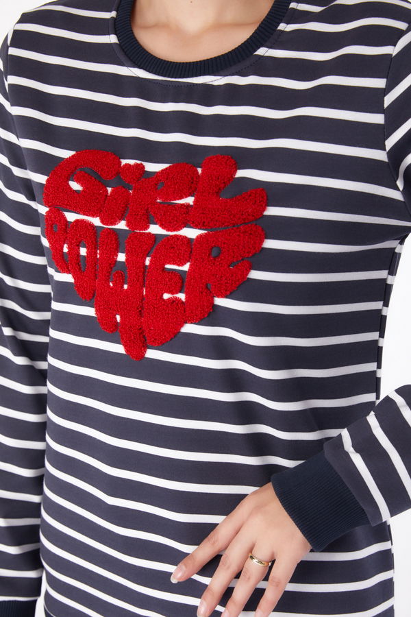 Düz Bisiklet Yaka Kadın Antrasit Nakışlı Sweatshirt - 26288