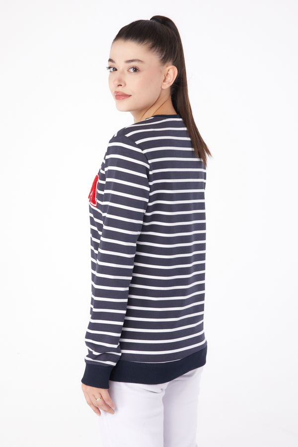 Düz Bisiklet Yaka Kadın Antrasit Nakışlı Sweatshirt - 26291 ANTRASİT