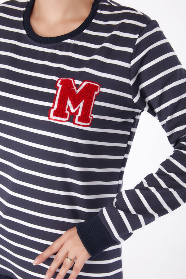 Düz Bisiklet Yaka Kadın Antrasit Nakışlı Sweatshirt - 26291 ANTRASİT