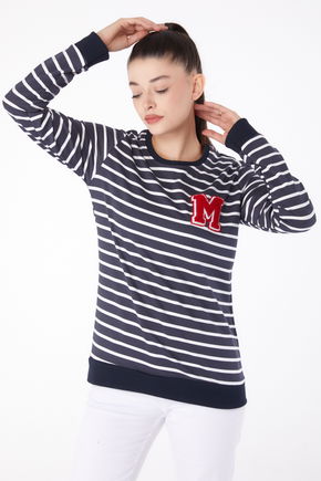 Düz Bisiklet Yaka Kadın Antrasit Nakışlı Sweatshirt - 26291