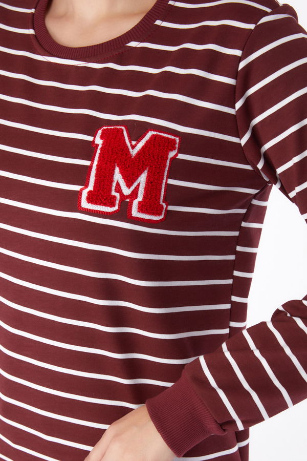 Düz Bisiklet Yaka Kadın Bordo Nakışlı Sweatshirt - 26291 BORDO