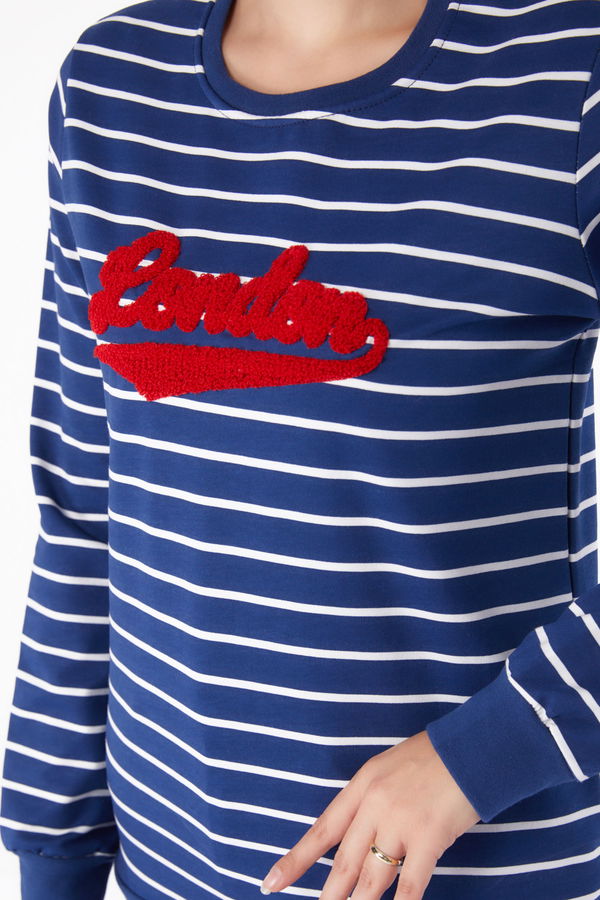Düz Bisiklet Yaka Kadın Lacivert Nakışlı Sweatshirt - 26287 LACİVERT
