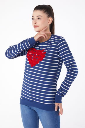Düz Bisiklet Yaka Kadın Lacivert Nakışlı Sweatshirt - 26288