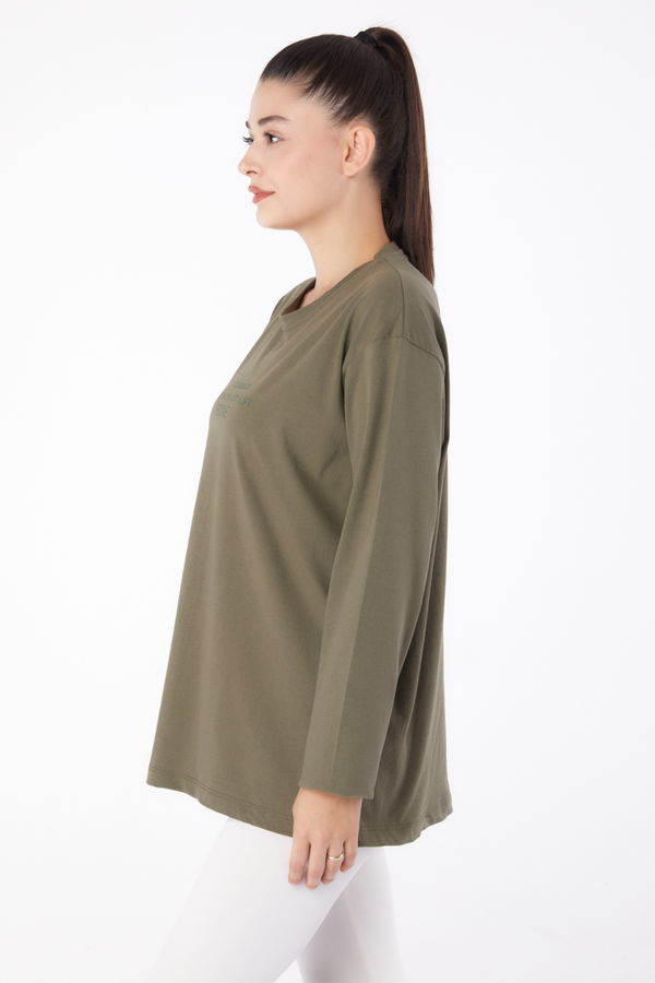 Düz Orta Kadın Haki Baskılı Sweat - 26264 HAKİ