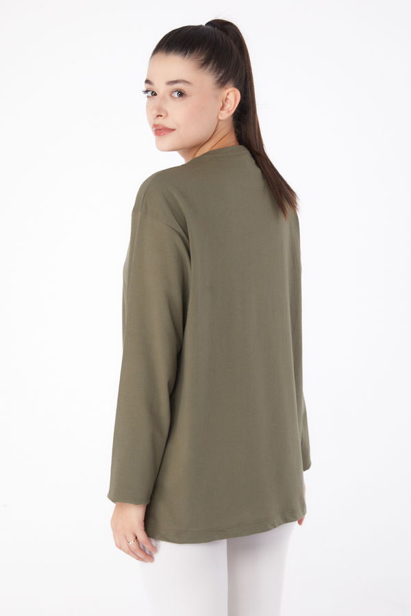 Düz Orta Kadın Haki Baskılı Sweat - 26264 HAKİ