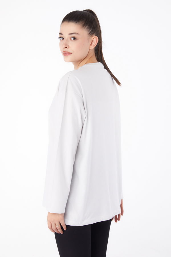 Düz Orta Kadın Bej Baskılı Sweat - 26264 BEJ