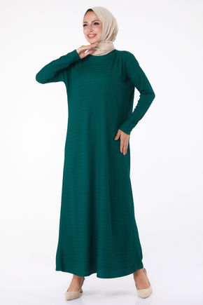 Düz Bisiklet Yaka Kadın Yeşil Elbise - 26280