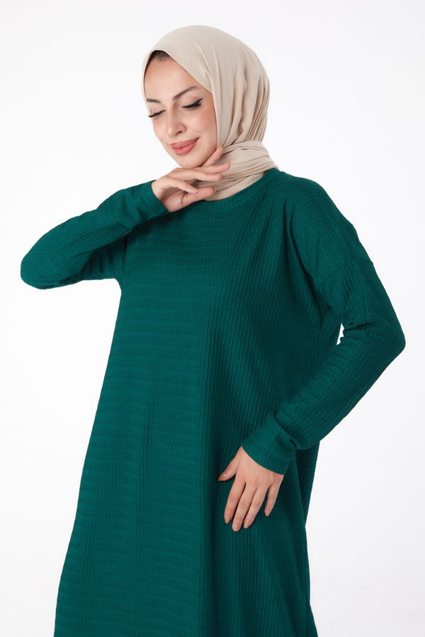 Düz Bisiklet Yaka Kadın Yeşil Elbise - 26280