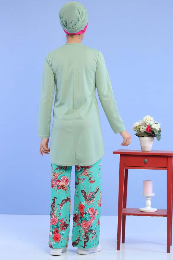 Düz Orta Kadın Yeşil Tunik Pantolon Mint  - 6933