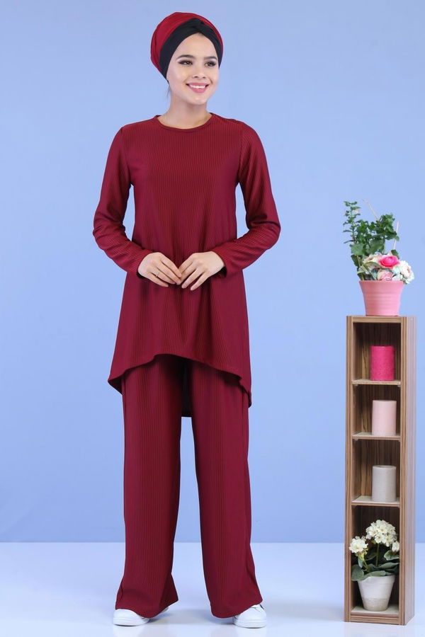 Düz Orta Kadın Bordo Tunik Pantolon Bordo - 02 7090 - 7090