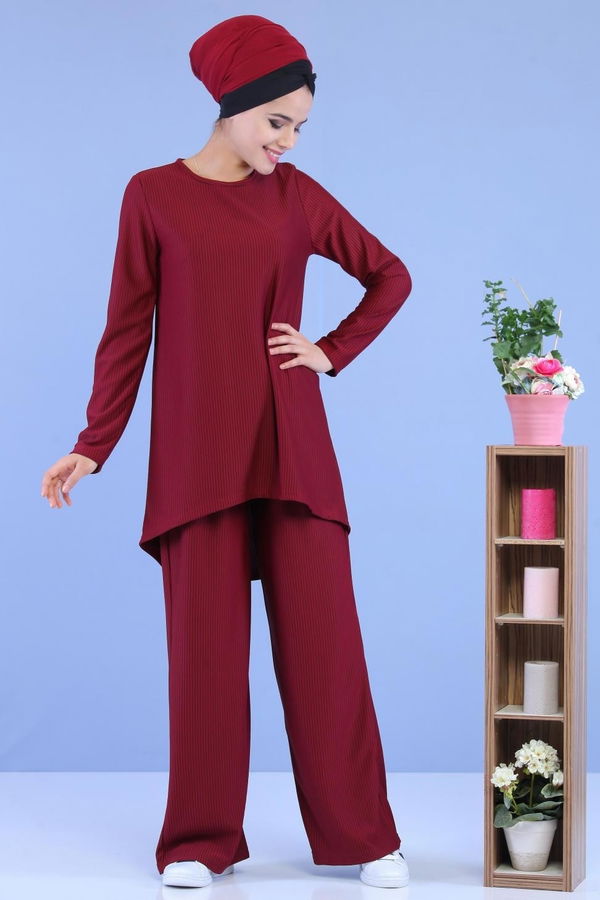 Düz Orta Kadın Bordo Tunik Pantolon Bordo - 02 7090 - 7090