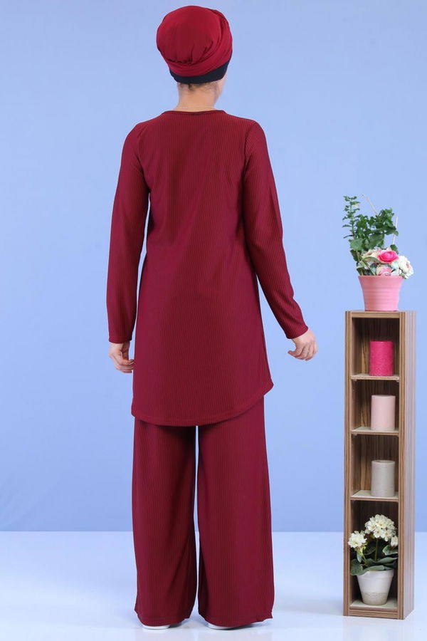 Düz Orta Kadın Bordo Tunik Pantolon Bordo - 02 7090 - 7090