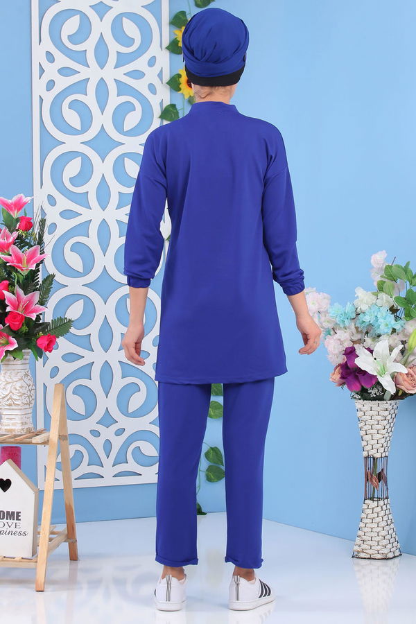 Düz Orta Kadın Mavi Tunik Pantolon Saks - 02 7195 - 7195