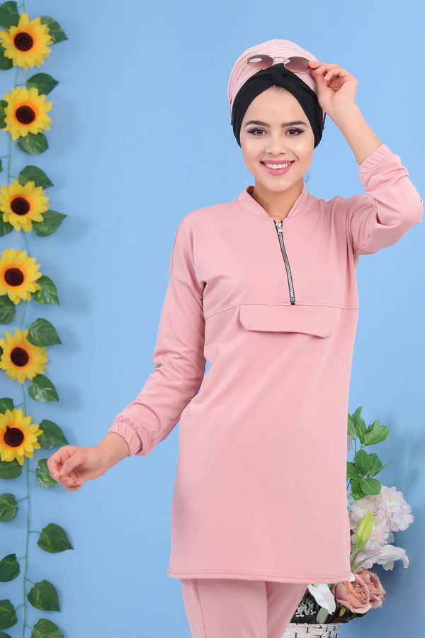 Düz Orta Kadın Pembe Tunik Pantolon Pudra - 02 7195 - 7195