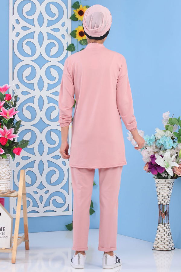 Düz Orta Kadın Pembe Tunik Pantolon Pudra - 02 7195 - 7195