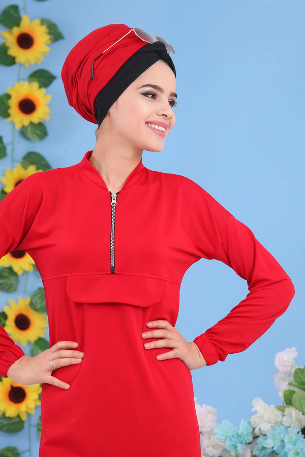 Düz Orta Kadın Kırmızı Tunik Pantolon Kırmızı - 02 7195 - 7195