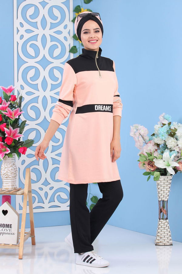 Düz Orta Kadın Pembe Tunik Pantolon Pudra - 02 5131 - 5131