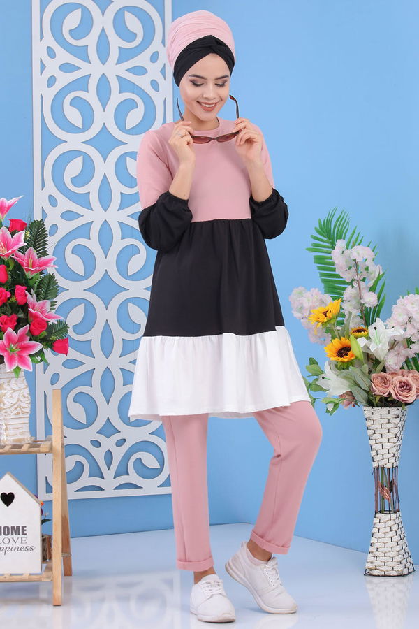 Düz Orta Kadın Pembe Tunik Pantolon Pudra - 02 7245 - 7245