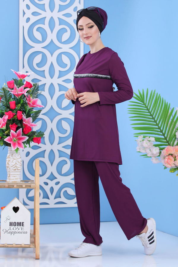 Düz Orta Kadın Mor Tunik Pantolon mor - 02 7302 - 7302