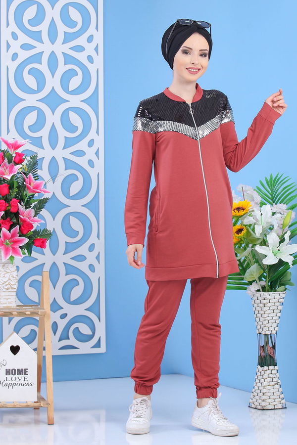 Düz Orta Kadın Pembe Tunik Pantolon - Gülkurusu 02 7354 - 7354