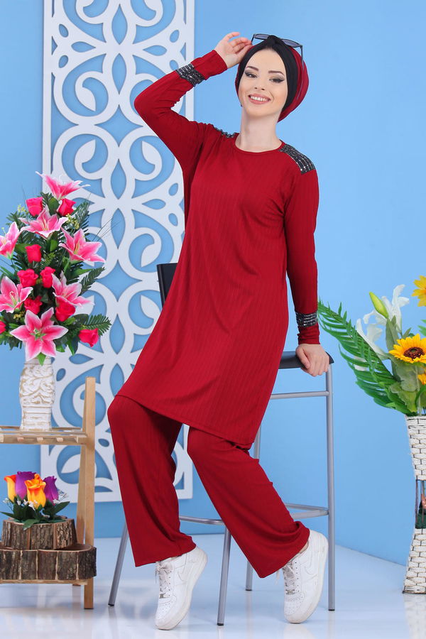 Düz Orta Kadın Bordo Tunik Pantolon Bordo - 02 7374 - 7374