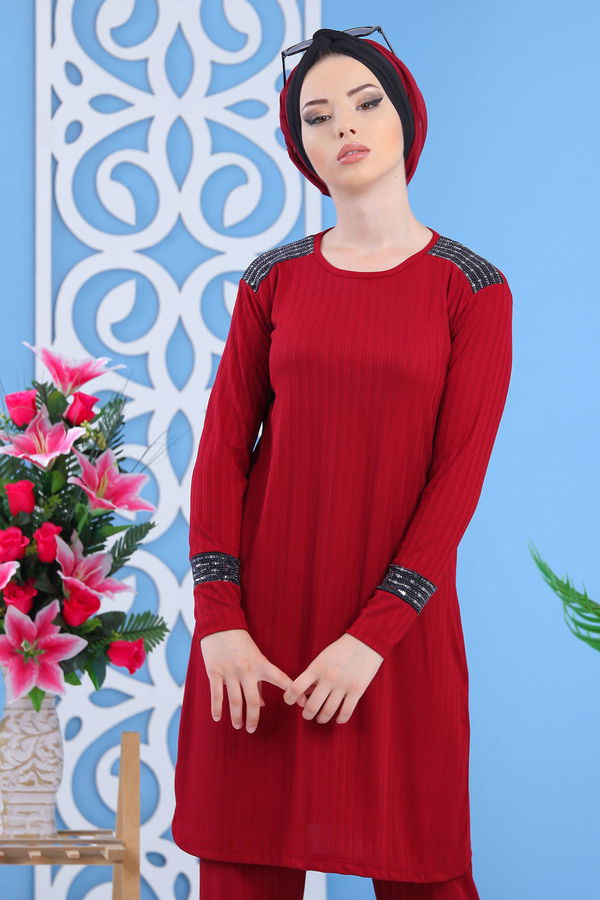 Düz Orta Kadın Bordo Tunik Pantolon Bordo - 02 7374 - 7374