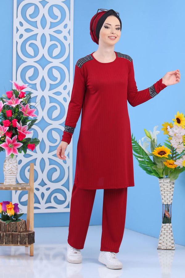 Düz Orta Kadın Bordo Tunik Pantolon Bordo - 02 7374 - 7374