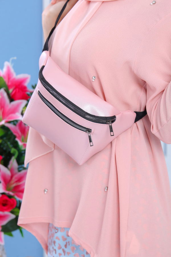 Düz Orta Kadın Pembe Etek Çanta Kombin Turkuaz Siyah  - 7462