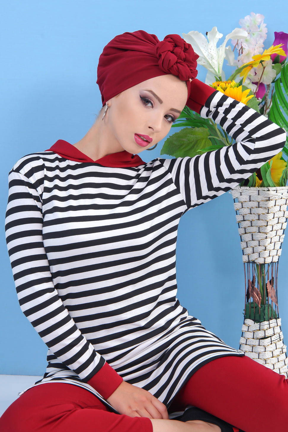Düz Orta Kadın Siyah Tunik Pantolon Takım Siyah Bordo - 02 7628 - 7628 SİYAH