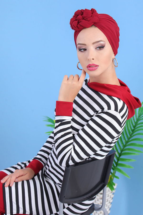 Düz Orta Kadın Siyah Tunik Pantolon Takım Siyah Bordo - 02 7628 - 7628 SİYAH
