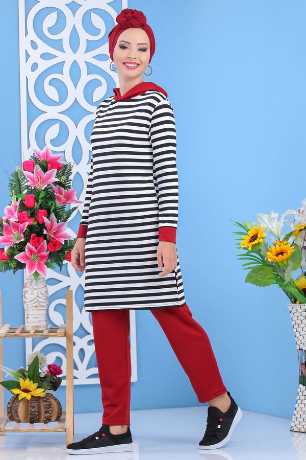 Düz Orta Kadın Siyah Tunik Pantolon Takım Siyah Bordo - 02 7628 - 7628 SİYAH