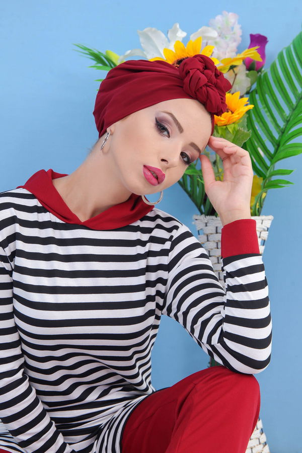 Düz Orta Kadın Siyah Tunik Pantolon Takım Siyah Bordo - 02 7628 - 7628 SİYAH