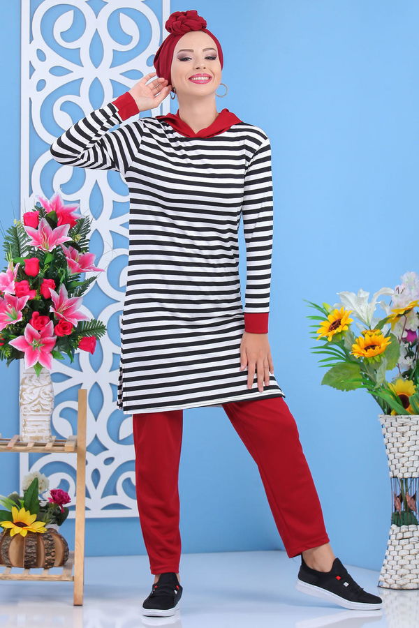 Düz Orta Kadın Siyah Tunik Pantolon Takım Siyah Bordo - 02 7628 - 7628 SİYAH
