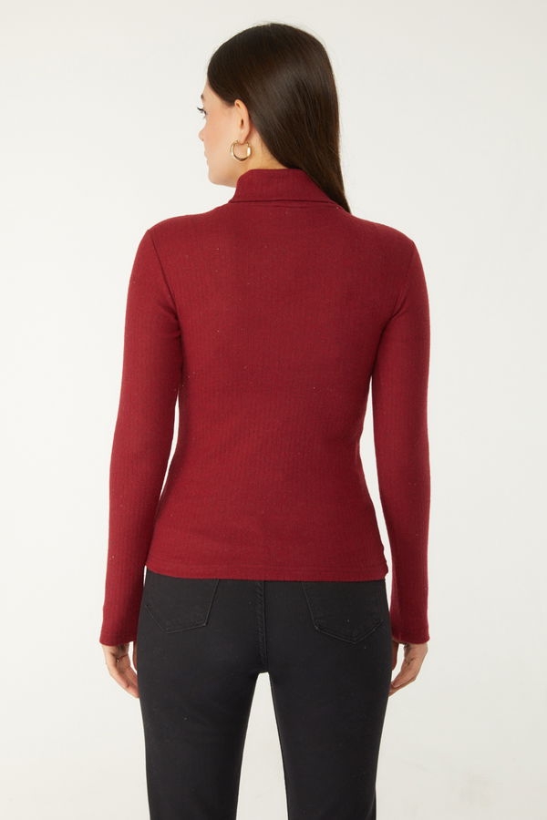 Düz Balıkcı Yaka Kadın Bordo Fitilli Badi - 26537